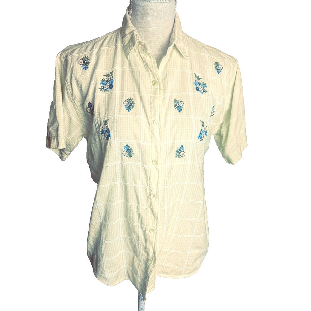 Cottagecore Maggie & Max Womens M Yellow Gingham Shirt 100% Cotton embroidered